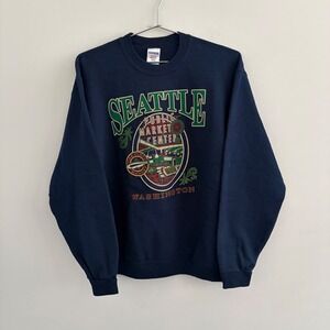 Jerzees Seattle Public Market Center Sweatshirt Navy Blue Small